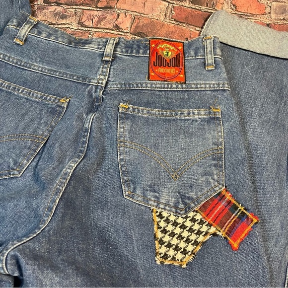 Vintage 80s Jou Jou High Waisted Jeans 9/10 Grunge Punk Plaid Patches Emo Goth - Picture 3 of 9